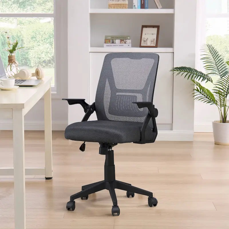 Chaise de bureau à dossier mi-haut avec soutien lombaire et accoudoirs, chaise ergonomique en maille pour ordinateur