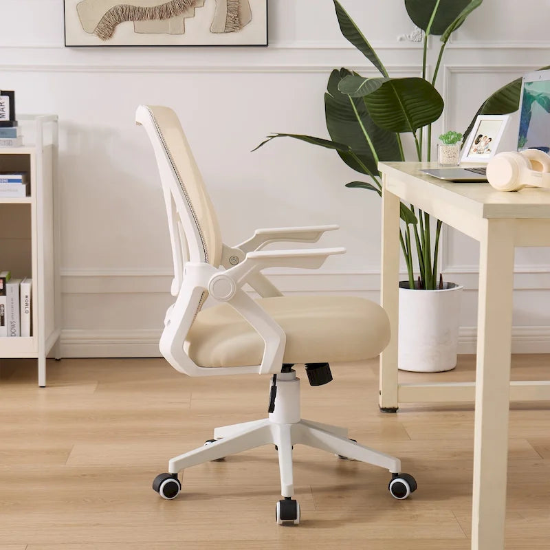 Chaise de bureau à dossier mi-haut avec soutien lombaire et accoudoirs, chaise ergonomique en maille pour ordinateur