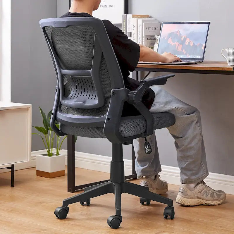 Chaise de bureau à dossier mi-haut avec soutien lombaire et accoudoirs, chaise ergonomique en maille pour ordinateur