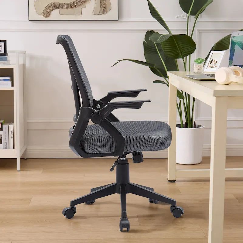 Chaise de bureau à dossier mi-haut avec soutien lombaire et accoudoirs, chaise ergonomique en maille pour ordinateur