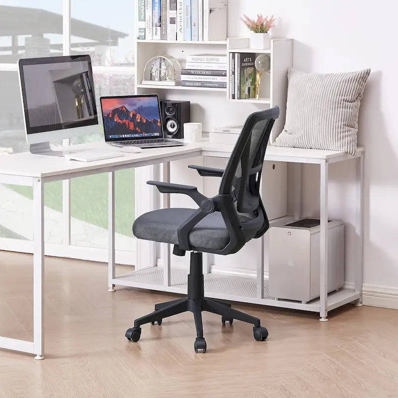 Chaise de bureau à dossier mi-haut avec soutien lombaire et accoudoirs, chaise ergonomique en maille pour ordinateur