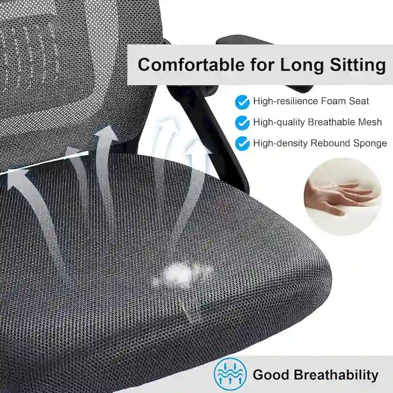 Chaise de bureau à dossier mi-haut avec soutien lombaire et accoudoirs, chaise ergonomique en maille pour ordinateur