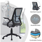 Chaise de bureau à dossier mi-haut avec soutien lombaire et accoudoirs, chaise ergonomique en maille pour ordinateur
