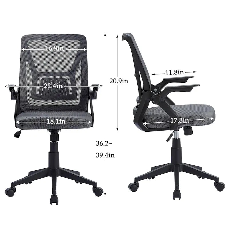 Chaise de bureau à dossier mi-haut avec soutien lombaire et accoudoirs, chaise ergonomique en maille pour ordinateur