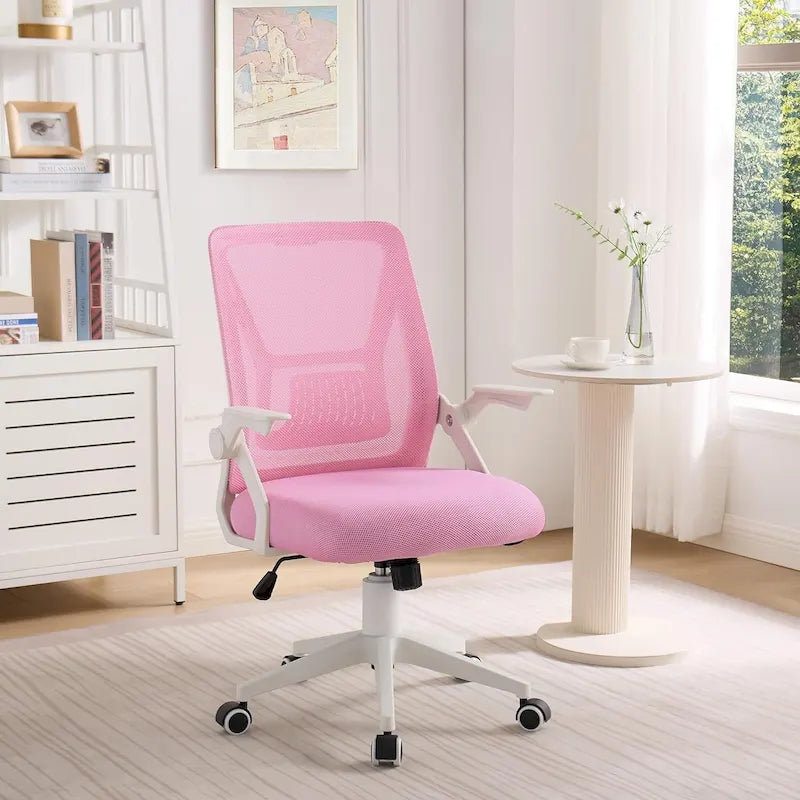 Chaise de bureau à dossier mi-haut avec soutien lombaire et accoudoirs, chaise ergonomique en maille pour ordinateur