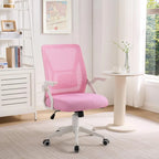 Chaise de bureau à dossier mi-haut avec soutien lombaire et accoudoirs, chaise ergonomique en maille pour ordinateur