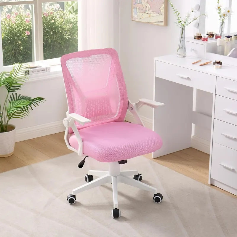 Chaise de bureau à dossier mi-haut avec soutien lombaire et accoudoirs, chaise ergonomique en maille pour ordinateur