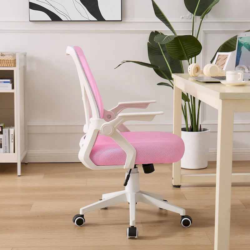 Chaise de bureau à dossier mi-haut avec soutien lombaire et accoudoirs, chaise ergonomique en maille pour ordinateur