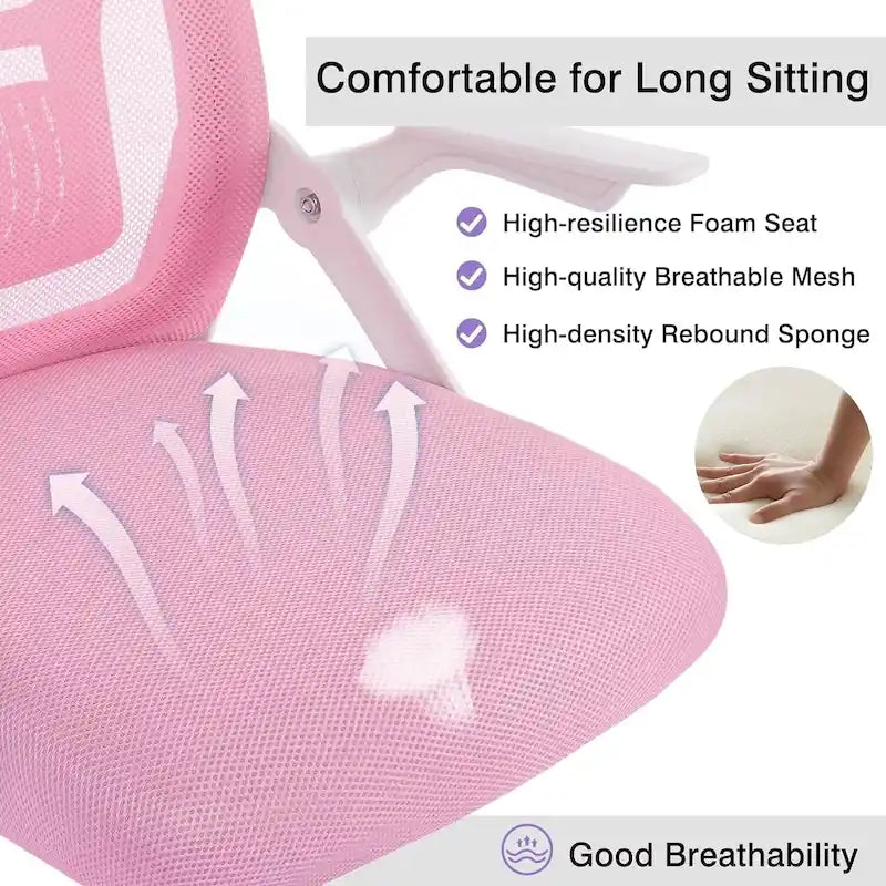 Chaise de bureau à dossier mi-haut avec soutien lombaire et accoudoirs, chaise ergonomique en maille pour ordinateur
