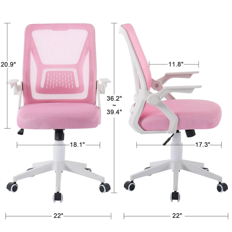 Chaise de bureau à dossier mi-haut avec soutien lombaire et accoudoirs, chaise ergonomique en maille pour ordinateur