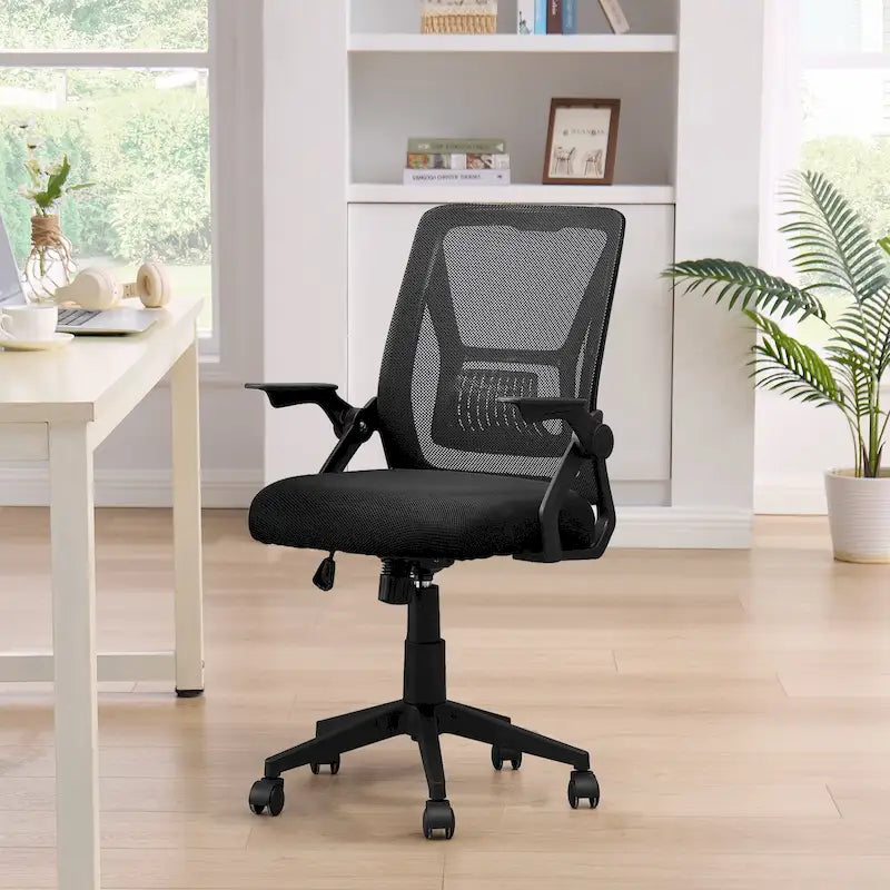 Chaise de bureau à dossier mi-haut avec soutien lombaire et accoudoirs, chaise ergonomique en maille pour ordinateur