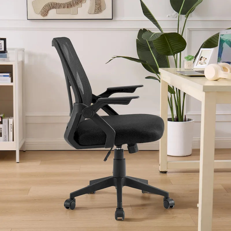 Chaise de bureau à dossier mi-haut avec soutien lombaire et accoudoirs, chaise ergonomique en maille pour ordinateur
