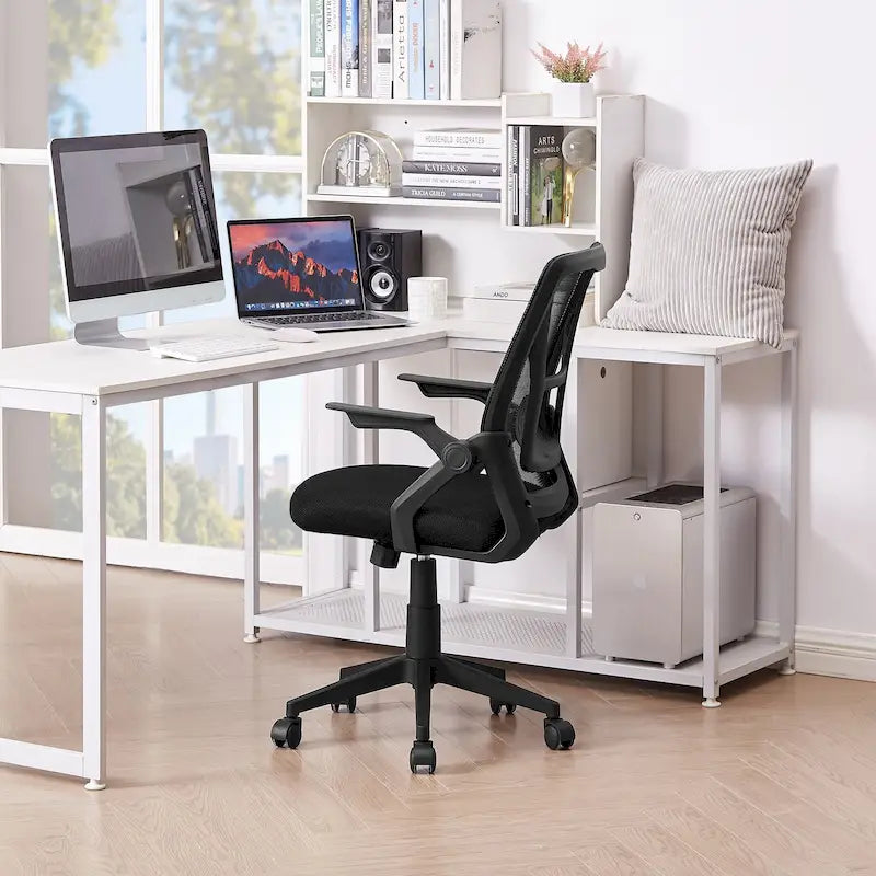Chaise de bureau à dossier mi-haut avec soutien lombaire et accoudoirs, chaise ergonomique en maille pour ordinateur