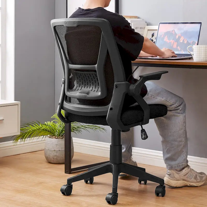 Chaise de bureau à dossier mi-haut avec soutien lombaire et accoudoirs, chaise ergonomique en maille pour ordinateur
