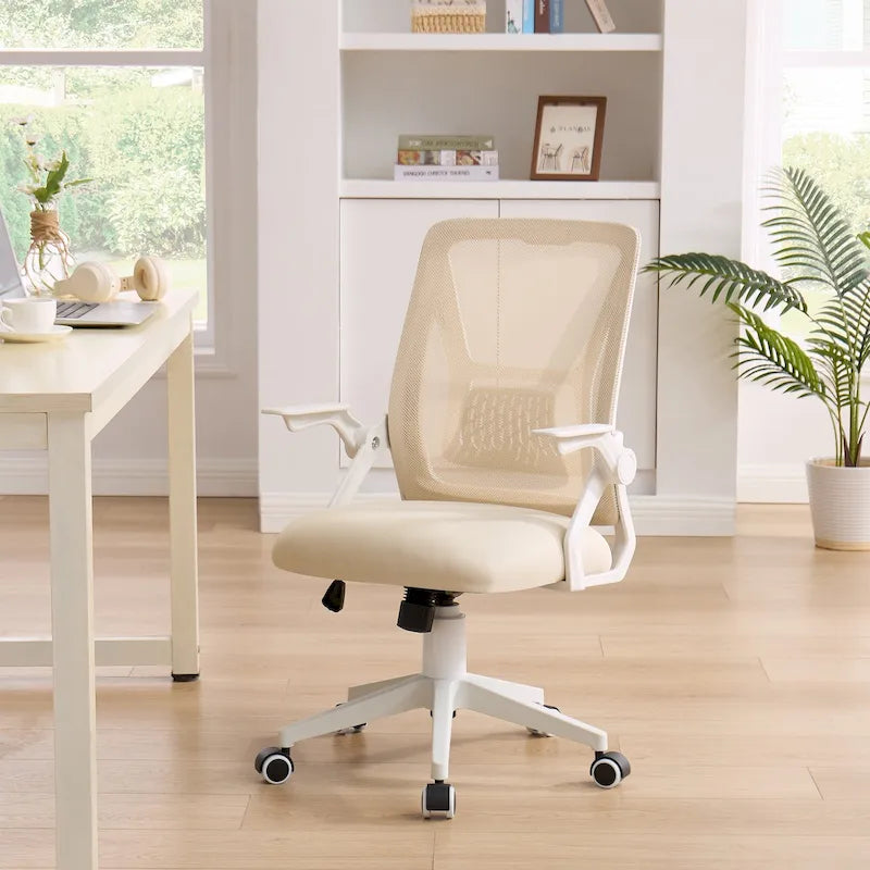 Chaise de bureau à dossier mi-haut avec soutien lombaire et accoudoirs, chaise ergonomique en maille pour ordinateur