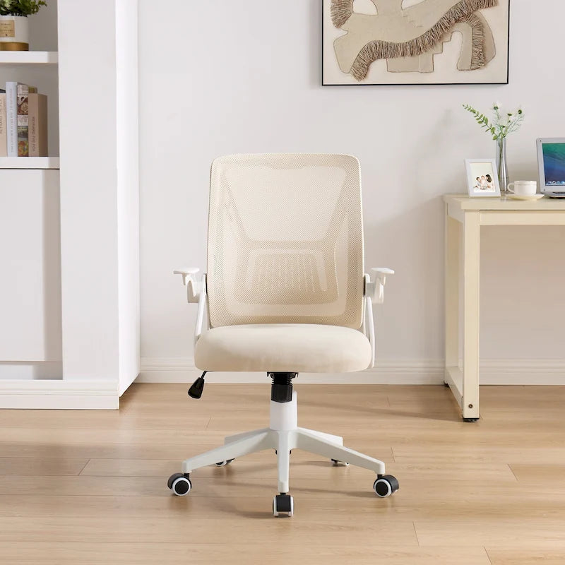 Chaise de bureau à dossier mi-haut avec soutien lombaire et accoudoirs, chaise ergonomique en maille pour ordinateur