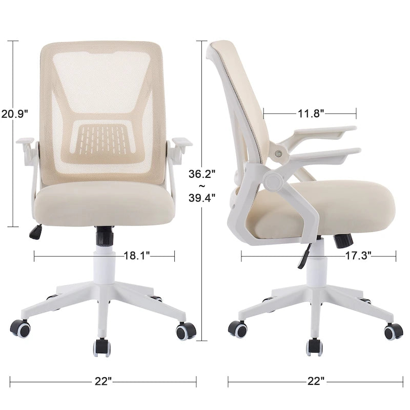 Chaise de bureau à dossier mi-haut avec soutien lombaire et accoudoirs, chaise ergonomique en maille pour ordinateur