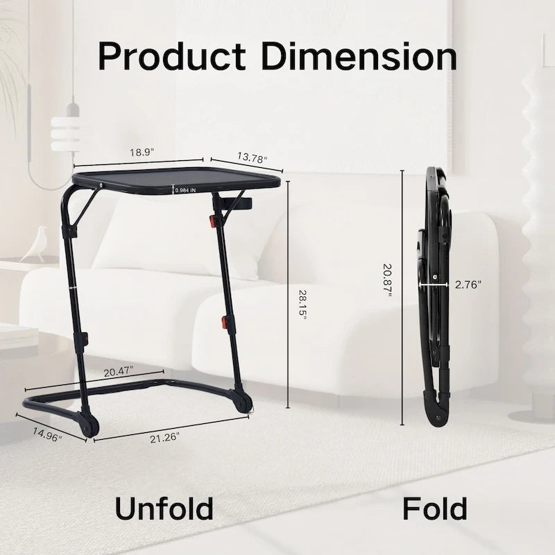 Bureau Table Plateau TV avec Porte-Gobelet Pliant Réglable pour Maison, Bureau, Pliable, Portable, Stable, Léger, Rangement