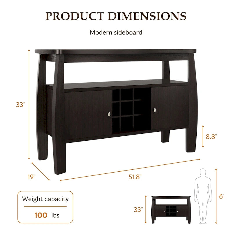 Table buffet 1 étagère Cappuccino de 51 pouces