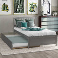 Lit plateforme double gris en bois avec lit gigogne