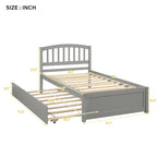 Lit plateforme double gris en bois avec lit gigogne
