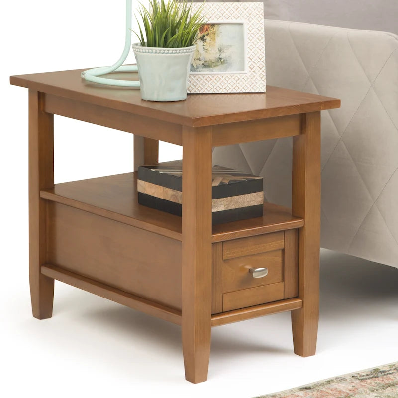 TABLE D'APPOINT ÉTROITE RECTANGULAIRE TRANSITIONNELLE EN BOIS MASSIF de 14 POUCES de Large - 14 Pouces de large