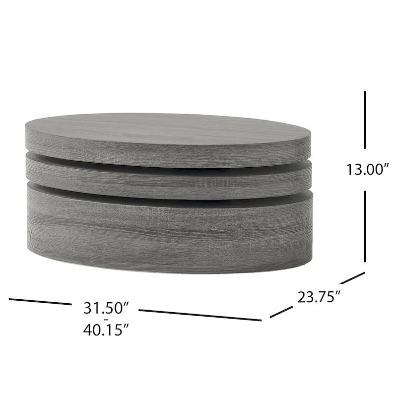 Table basse ovale en bois pivotante