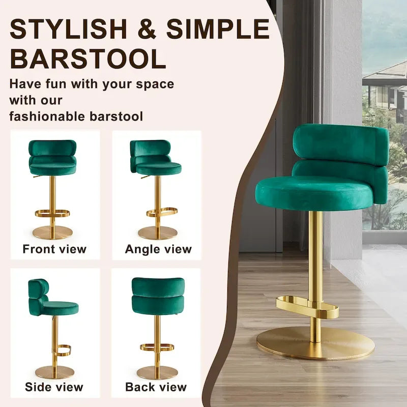 Tabouret de bar en velours réglable en hauteur et pivotant