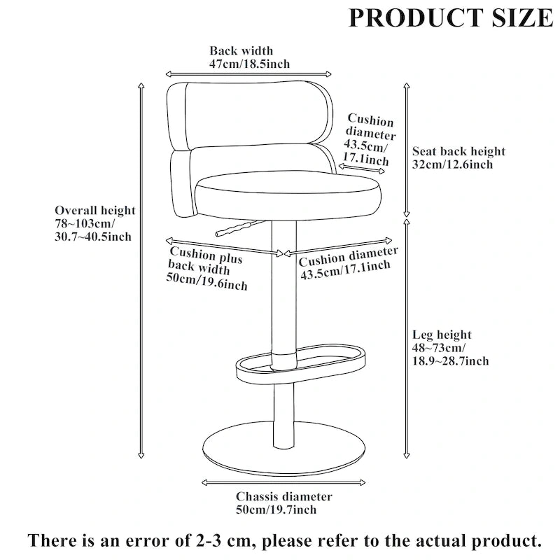 Tabouret de bar en velours réglable en hauteur et pivotant
