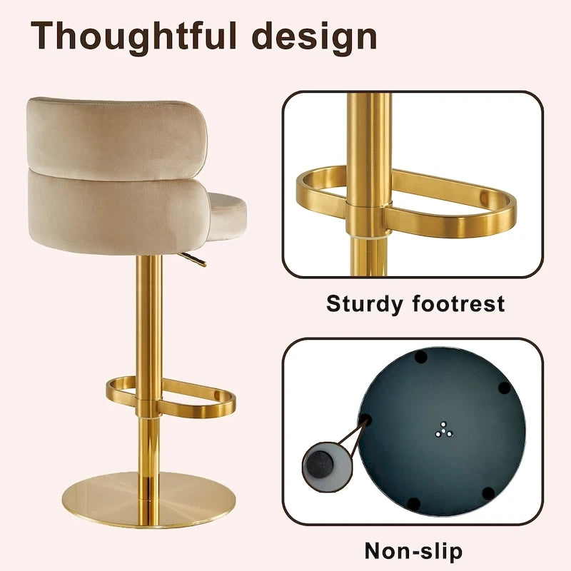 Tabouret de bar en velours réglable en hauteur et pivotant