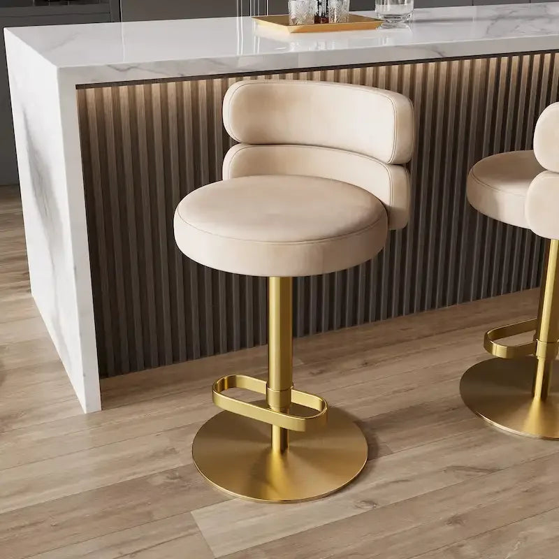 Tabouret de bar en velours réglable en hauteur et pivotant