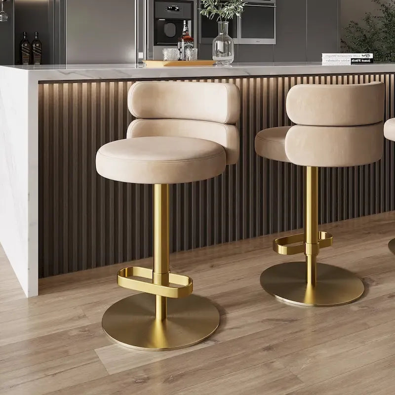 Tabouret de bar en velours réglable en hauteur et pivotant