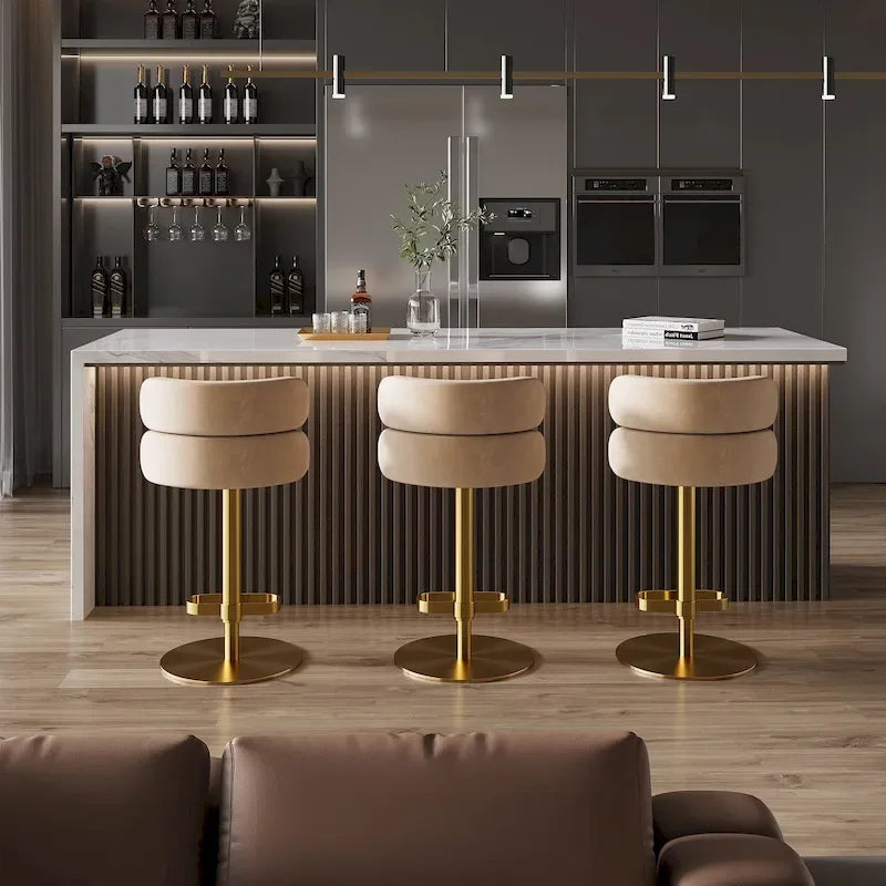 Tabouret de bar en velours réglable en hauteur et pivotant
