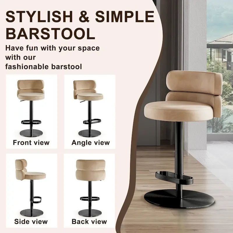 Tabouret de bar en velours réglable en hauteur et pivotant