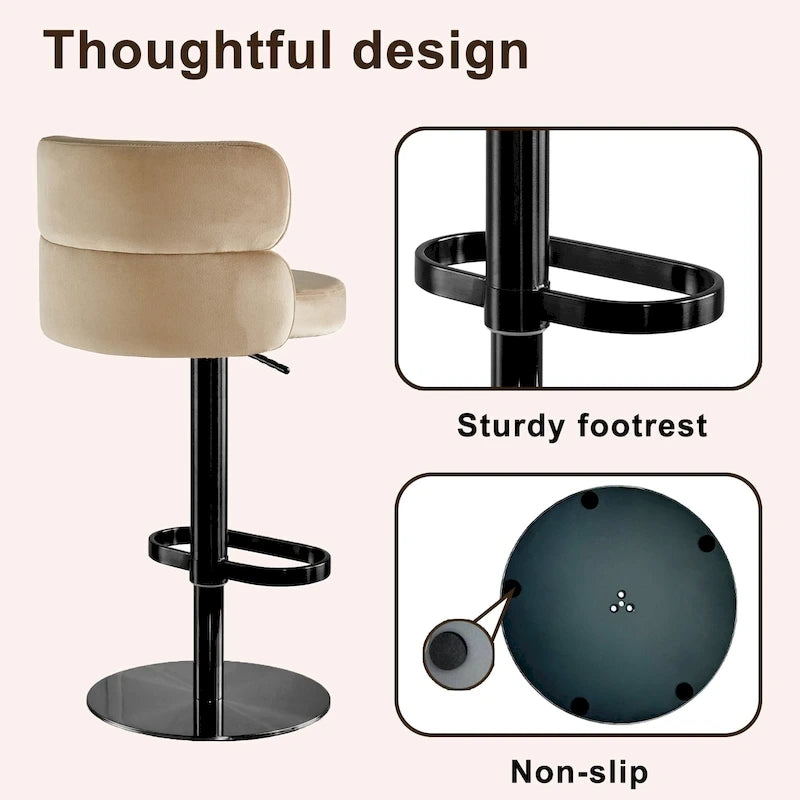 Tabouret de bar en velours réglable en hauteur et pivotant