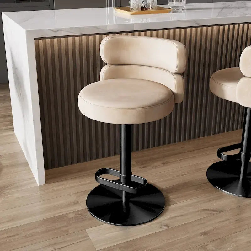 Tabouret de bar en velours réglable en hauteur et pivotant