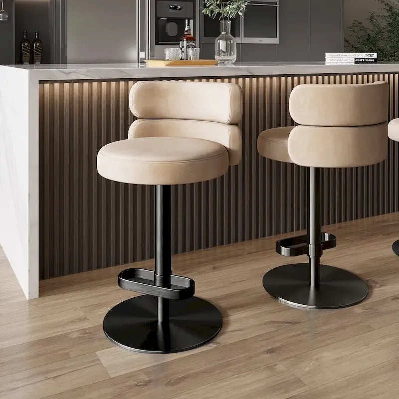 Tabouret de bar en velours réglable en hauteur et pivotant