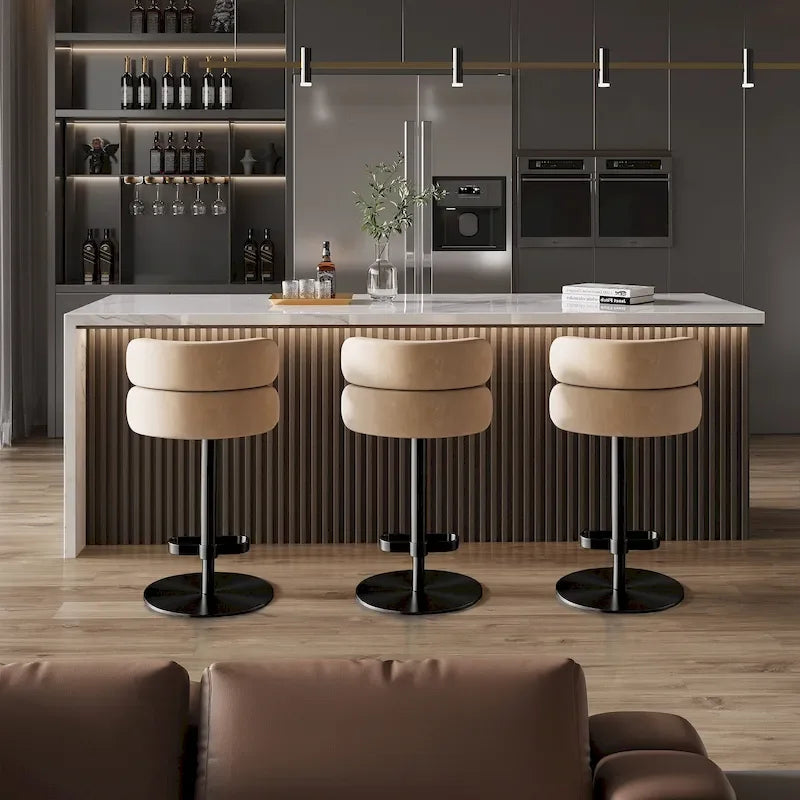 Tabouret de bar en velours réglable en hauteur et pivotant