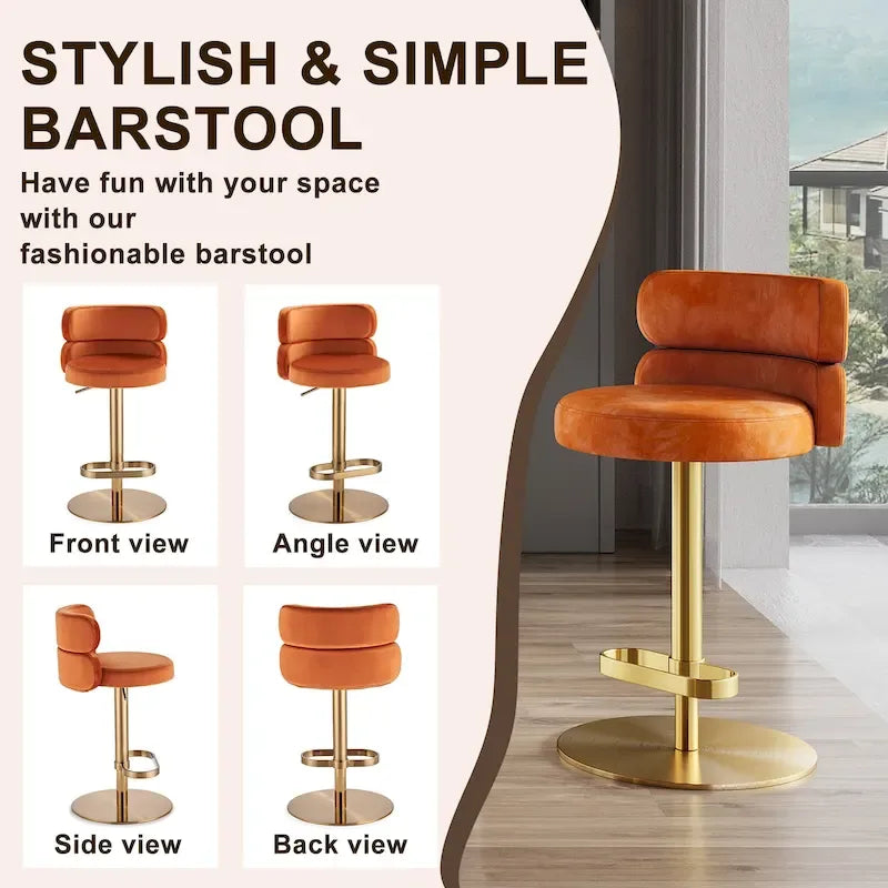 Tabouret de bar en velours réglable en hauteur et pivotant