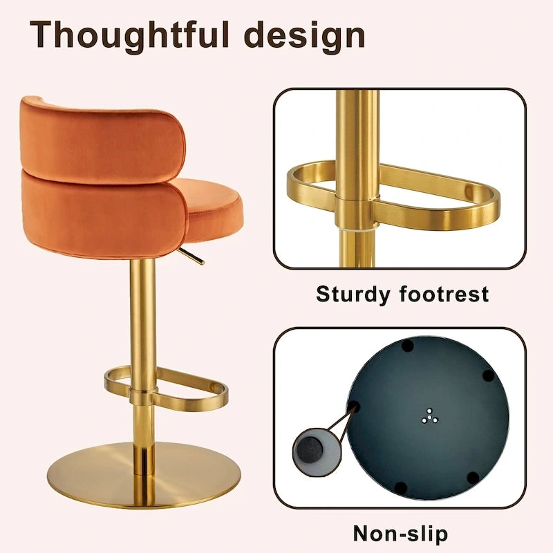 Tabouret de bar en velours réglable en hauteur et pivotant