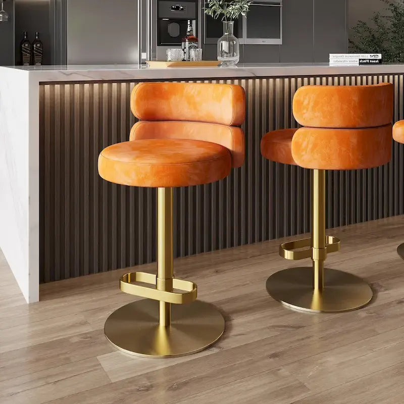 Tabouret de bar en velours réglable en hauteur et pivotant