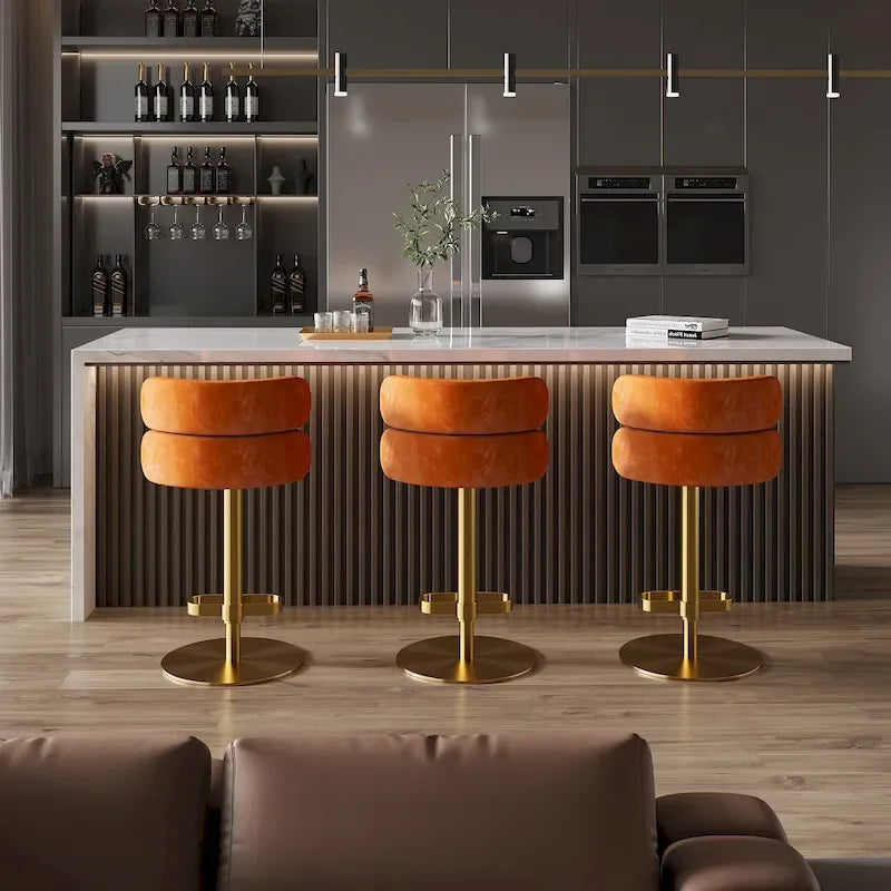 Tabouret de bar en velours réglable en hauteur et pivotant