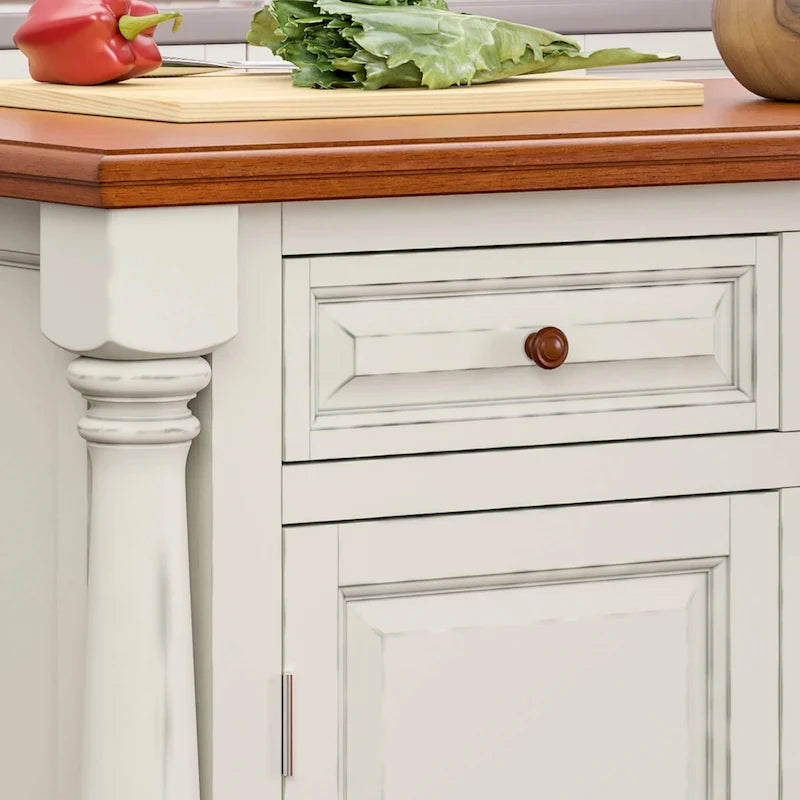 Îlot de cuisine en bois blanc cassé par - 48 x 36 x 25