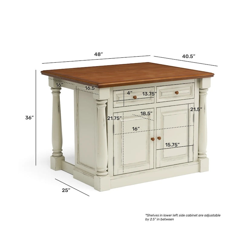 Îlot de cuisine en bois blanc cassé par - 48 x 36 x 25