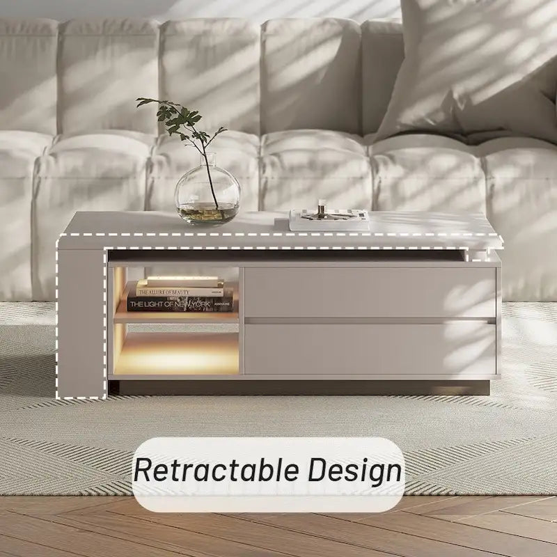Table basse rectangulaire extensible moderne avec tiroirs de rangement