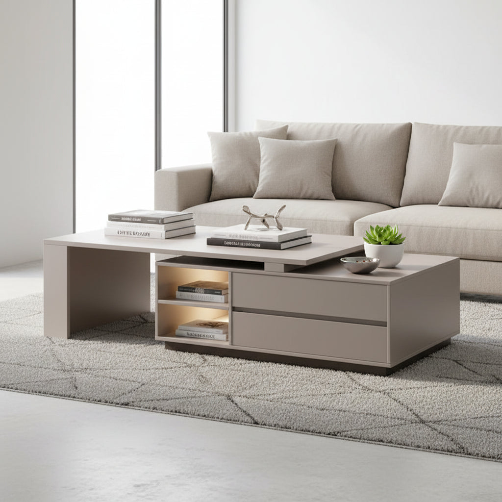 Table basse rectangulaire extensible moderne avec tiroirs de rangement