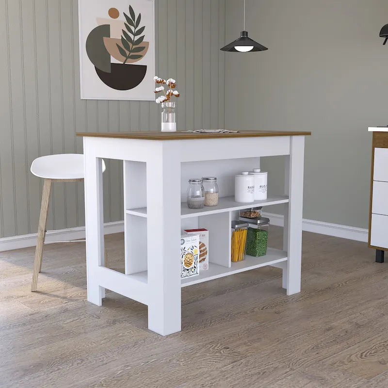 TUHOME Cala 3-Shelf Wooden Casual Kitchen Island