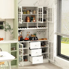 79Armoire de Rangement de Cuisine avec Portes Vitrées, Buffet Laqué