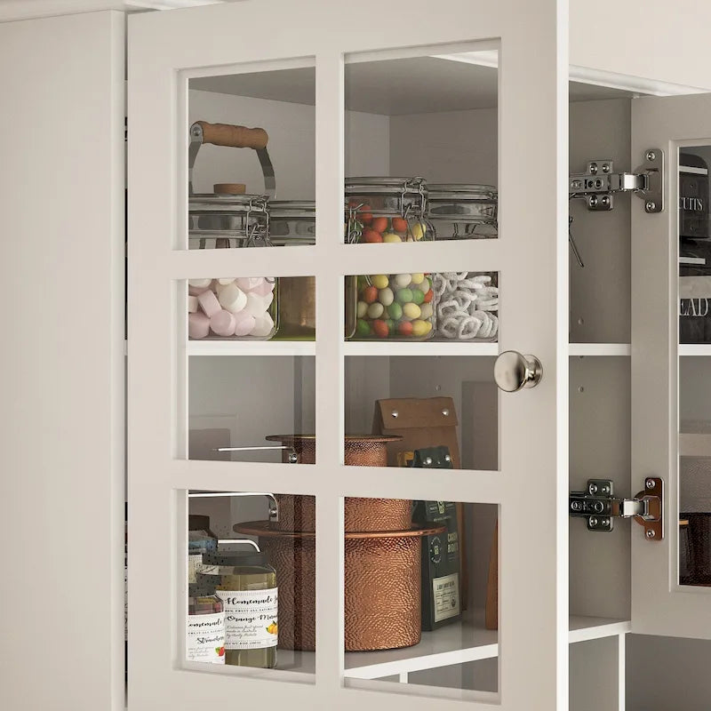 79Armoire de Rangement de Cuisine avec Portes Vitrées, Buffet Laqué