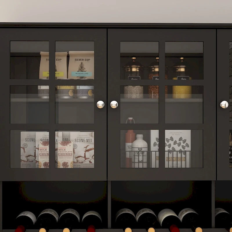 79Armoire de Rangement de Cuisine avec Portes Vitrées, Buffet Laqué